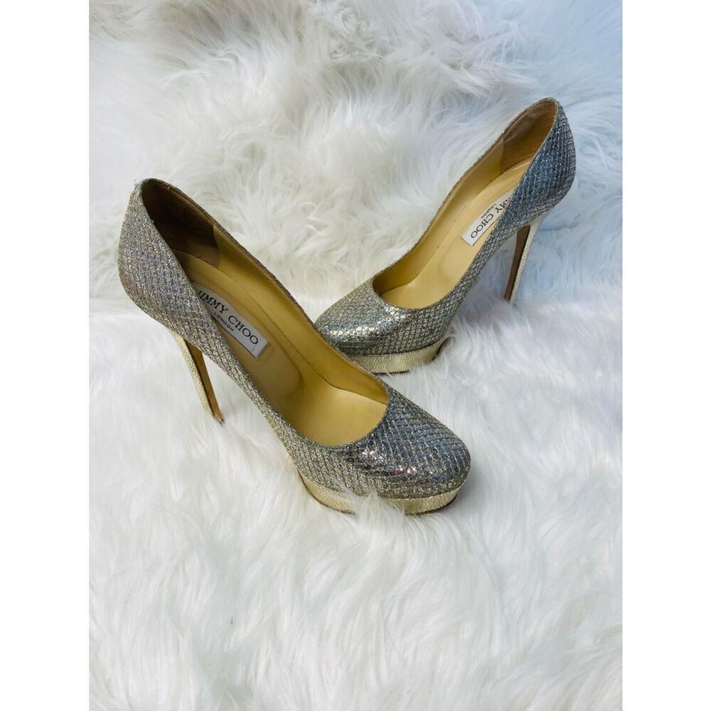 Jimmy Choo Authentic Alex Cosmic Champagne Glitter Heels — Size EU 37 ½